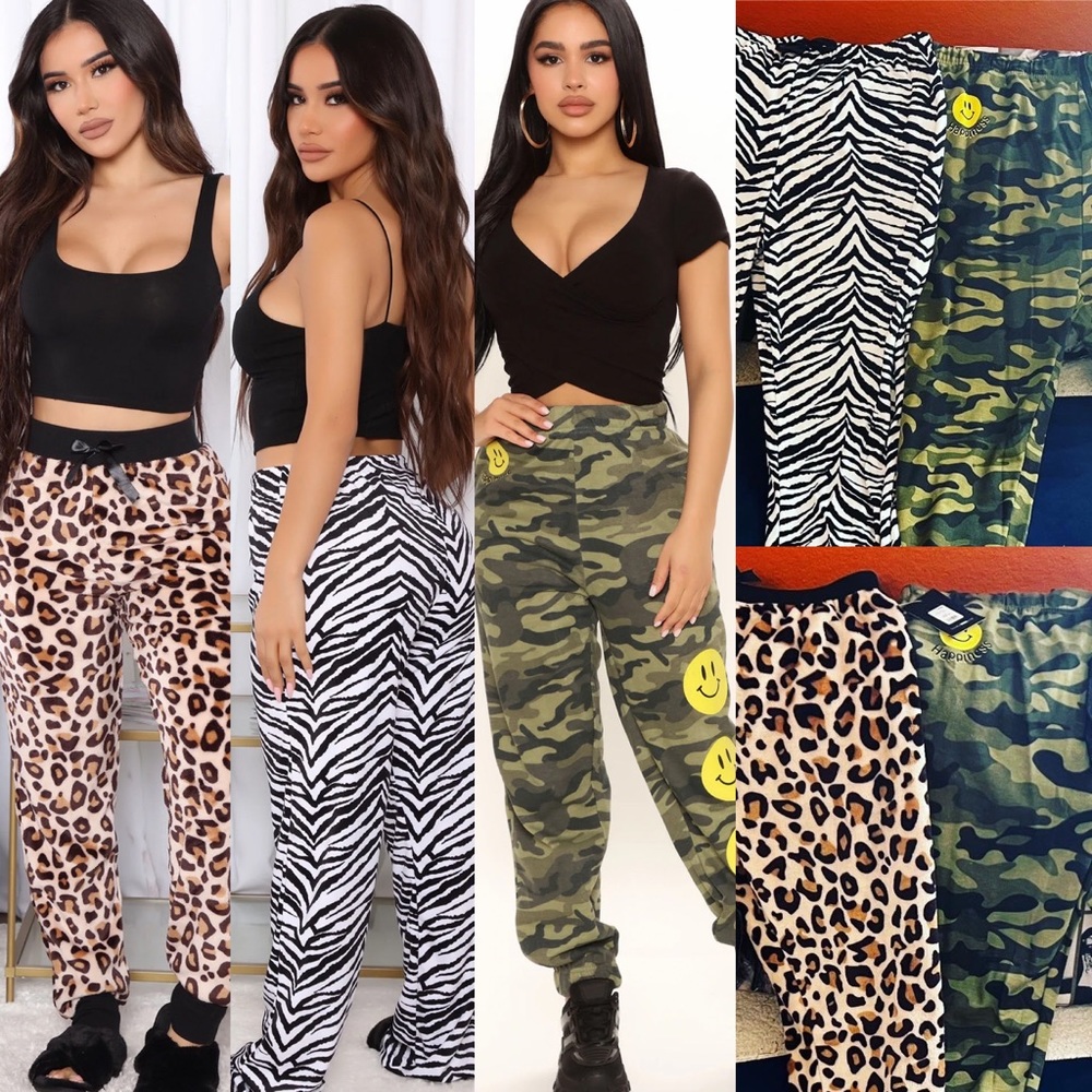 🔥 NWT LOT LOUNGE PAJAMA PANTS PLUS SIZED 1XL LOTS! CAMO & LEOPARD OR CAMO ZEBRA